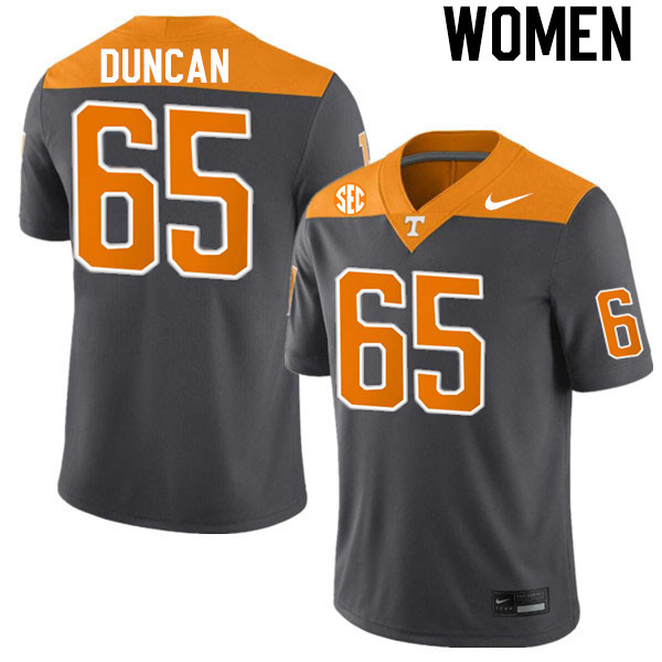 Women #65 Trevor Duncan Tennessee Volunteers College Football Jerseys Stitched-Anthracite